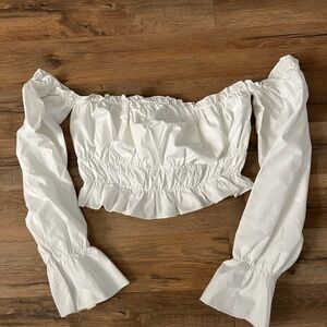 SHEIN White Ruched Off-Shoulder Crop Top